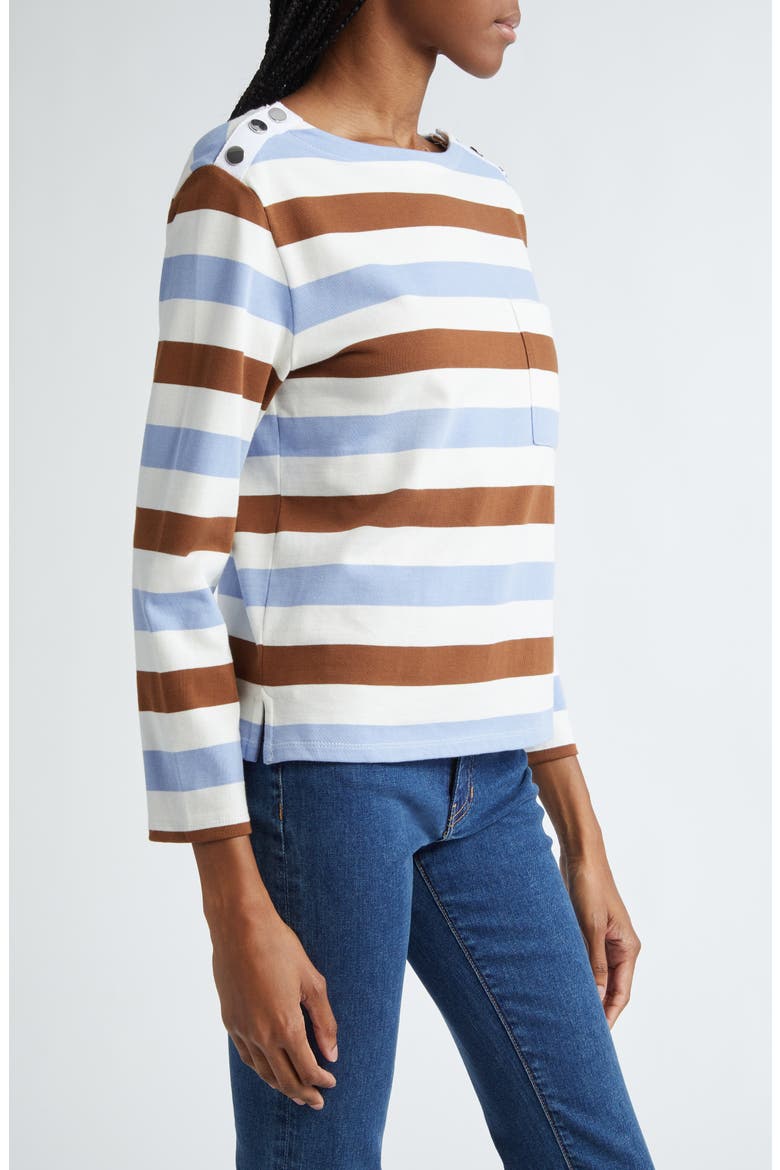Hovey Stripe Boat Neck Cotton T-Shirt, Alternate, color, WHITE/ HYDRANGEA/ DEEP
