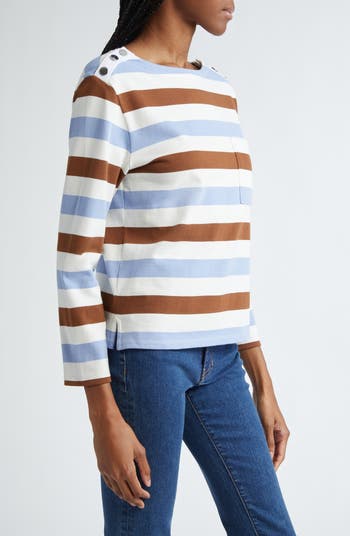 Hovey Stripe Boat Neck Cotton T-Shirt