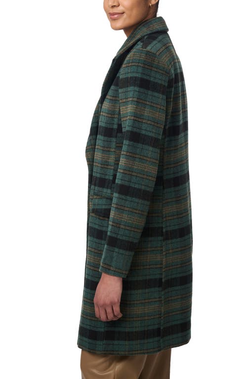 Bernardo Plaid Double Breasted Coat In Green Plain