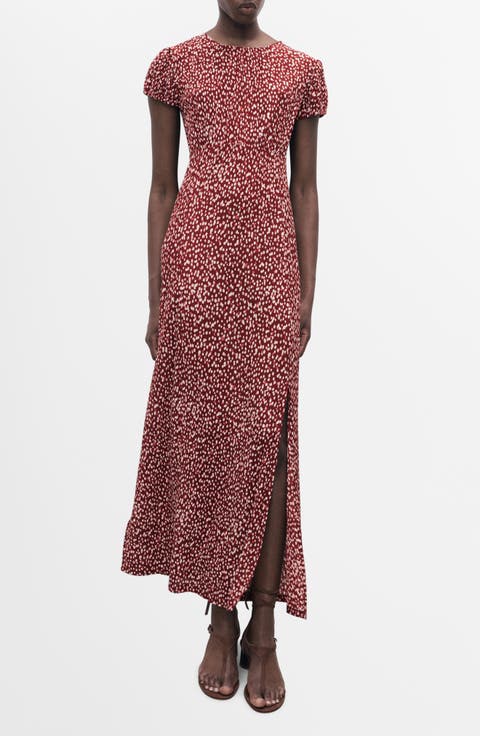 Floral Puff Sleeve Pleated Maxi Dress (Regular & Plus)