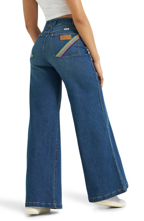 Wrangler High Waist Rainbow Pocket Wide Leg Jeans In Blue