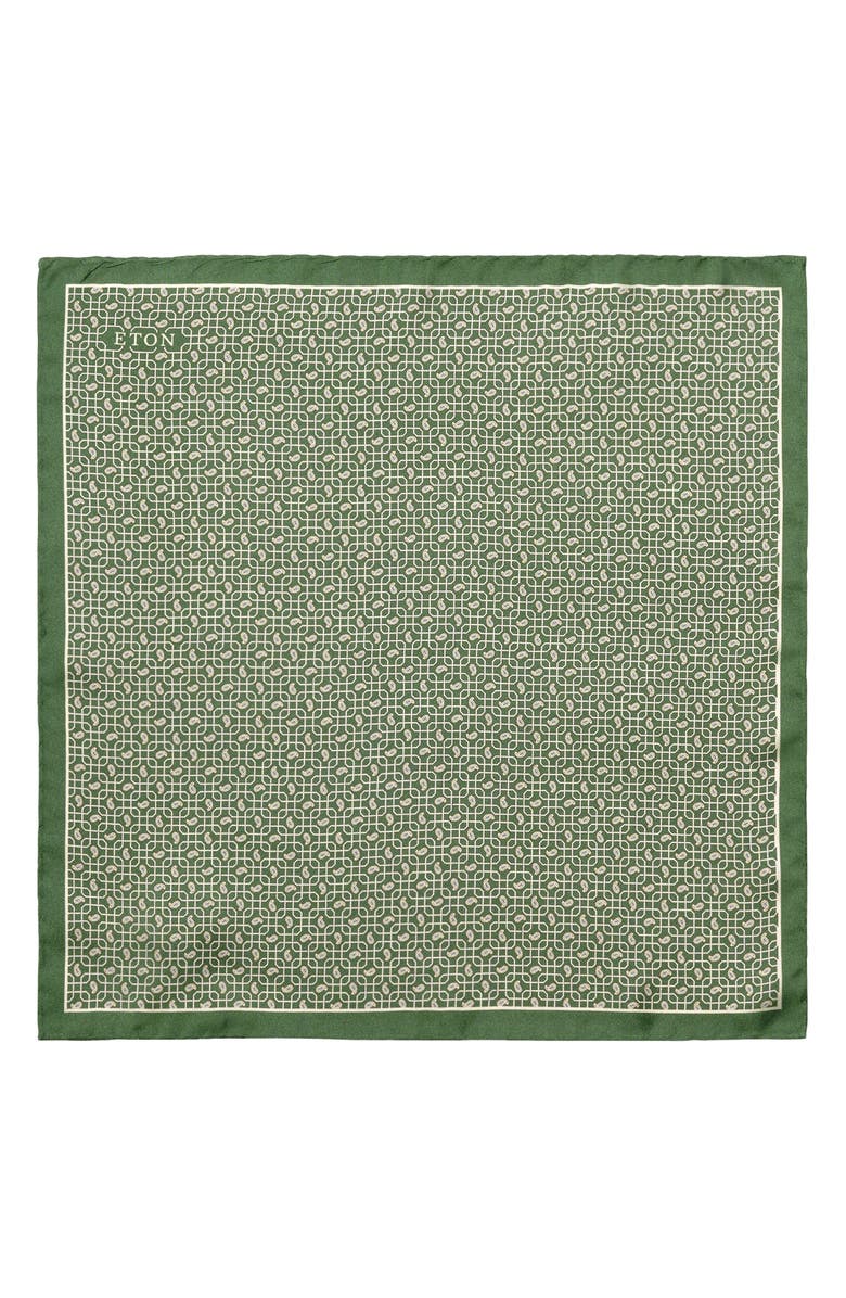 Eton Paisley Petal Grid Silk Pocket Square, Alternate, color, Medium Green