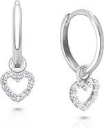 Tiny Blessings Sterling Silver Pavé Heart Drop Classic 11mm Huggie Hoop Earrings
