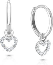 Tiny Blessings Sterling Silver Pavé Heart Drop Classic 11mm Huggie Hoop Earrings