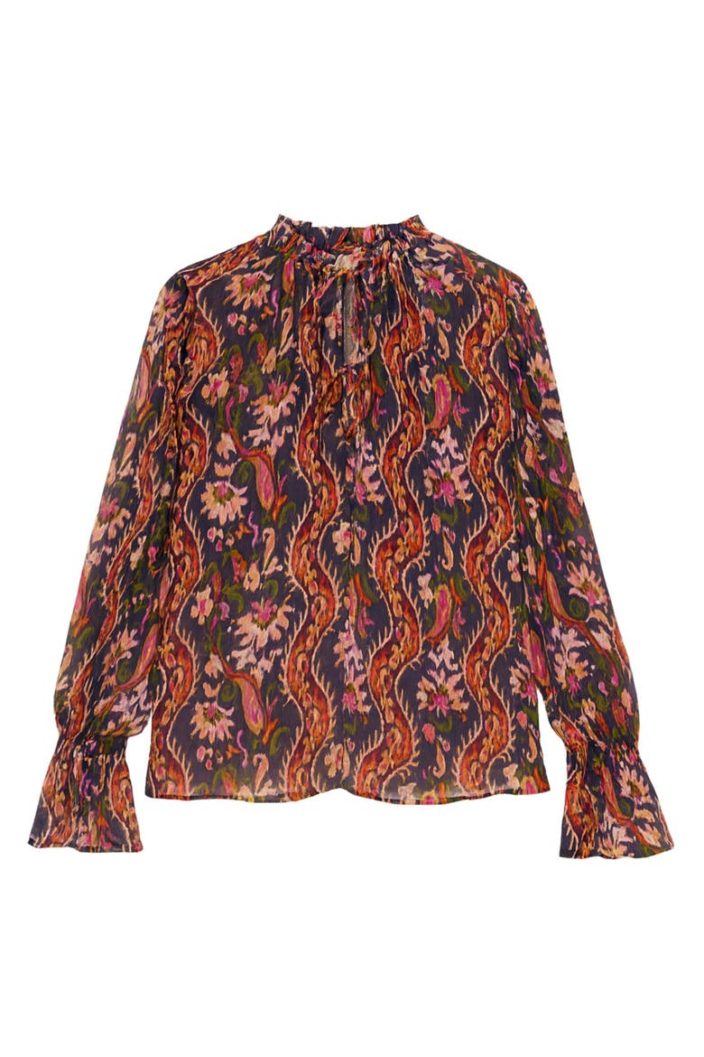 Isha Printed Blouse, Alternate, color, Navy Combo