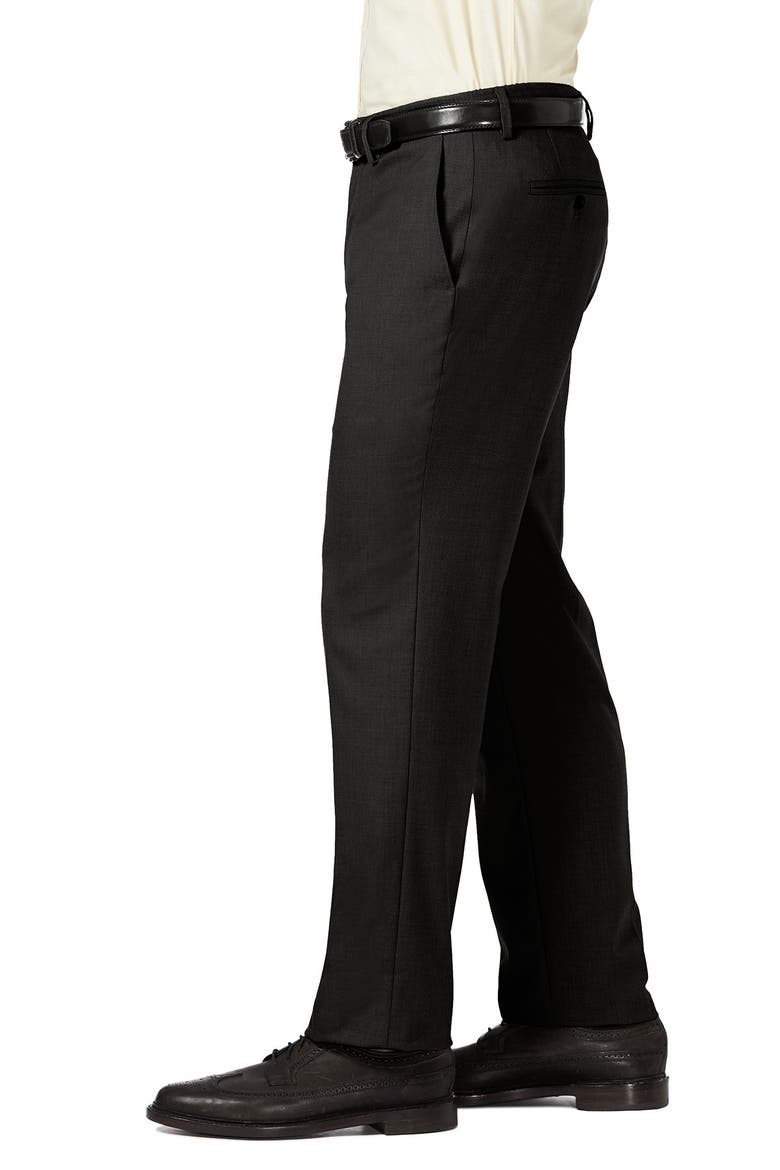 J.M. Haggar Sharkskin Straight Fit Flat Front Dress Pant, Alternate, color, BLACK
