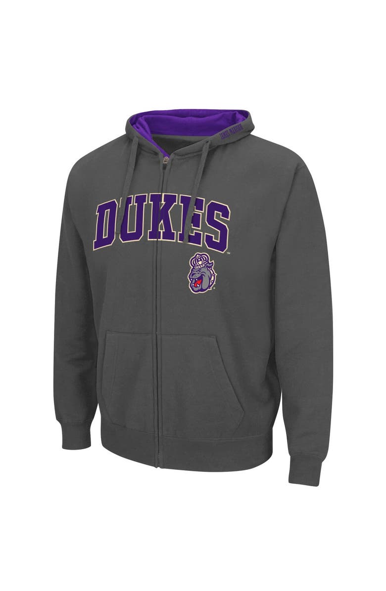 COLOSSEUM Men's Colosseum Charcoal James Madison Dukes Arch & Logo 3.0 Full-Zip Hoodie, Alternate, color, Charcoal