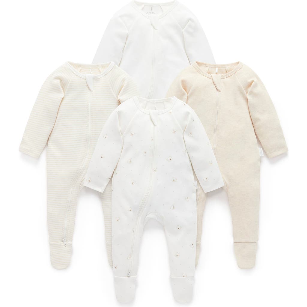 Purebaby Kids' 4 Pack Zip Footie Unisex In Neutral