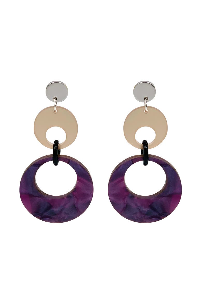 Swinging Circle Drop Earrings, Main, color, Amethyst Pearl & Champagne