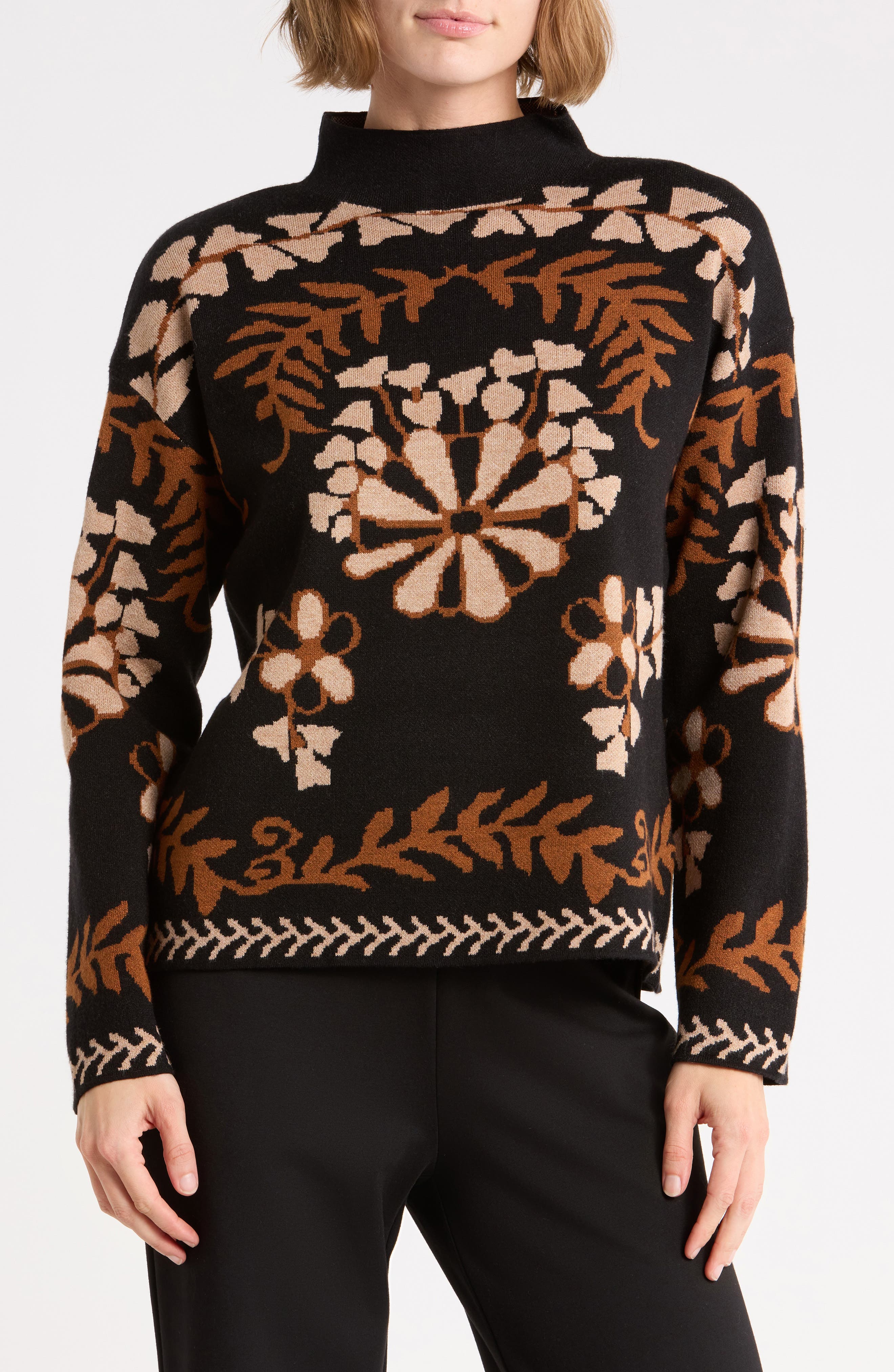 Jacquard Mock Neck Sweater