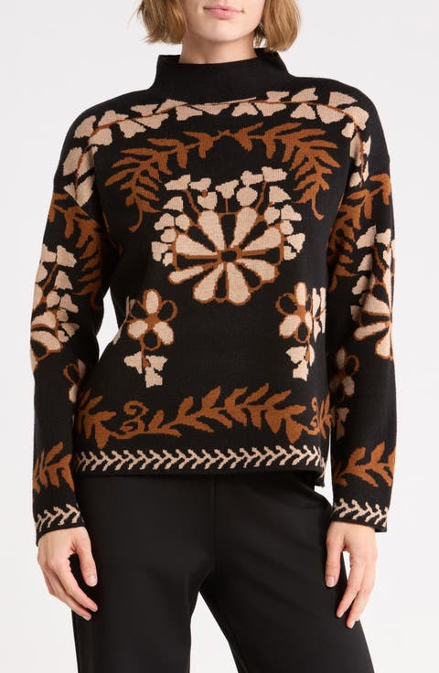 Jacquard Mock Neck Sweater