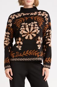 T Tahari Jacquard Mock Neck Sweater