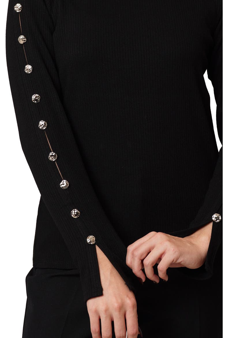 Keyhole Long Sleeve Top, Alternate, color, BLACK