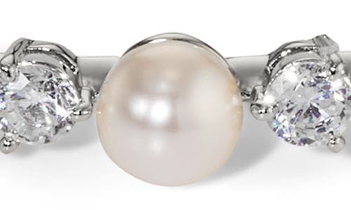 Nadri Cubic Zirconia & Faux Pearl Hinge Bangle Bracelet In Metallic