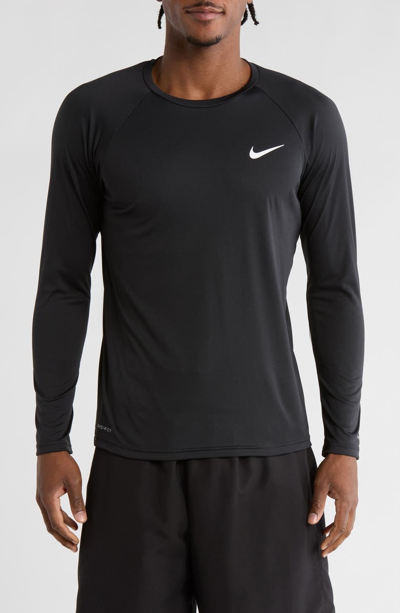 Nike Long Sleeve Hydroguard Swim Shirt, Main, color, Black