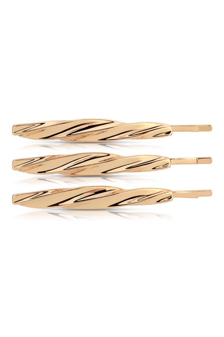 3-Pack Twisted Barrettes, Main, color, GOLD