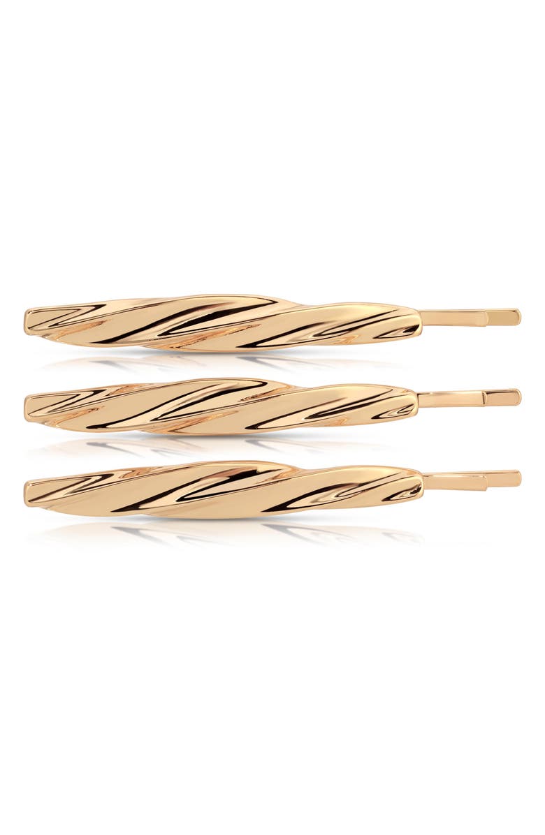 Ettika 3-Pack Twisted Barrettes, Main, color, Gold