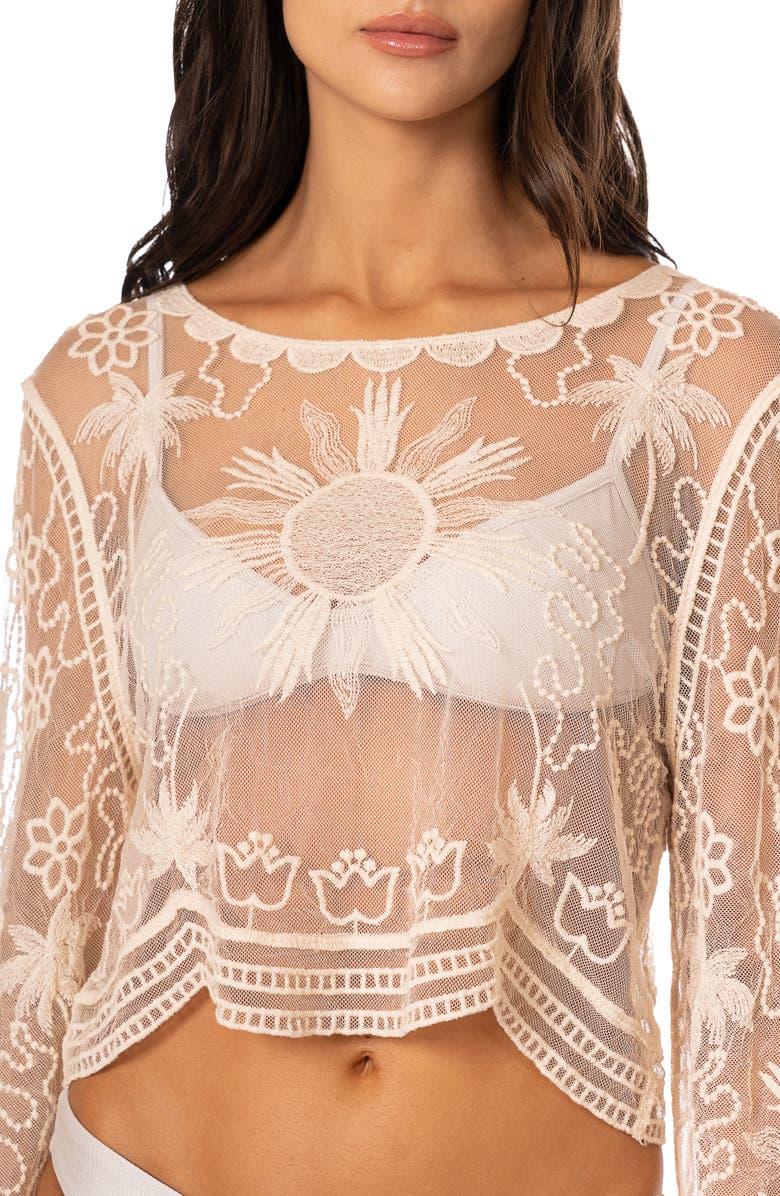 Maaji Sunroot Suneny Sheer Embroidered Cover-Up Top, Alternate, color, Light Beige