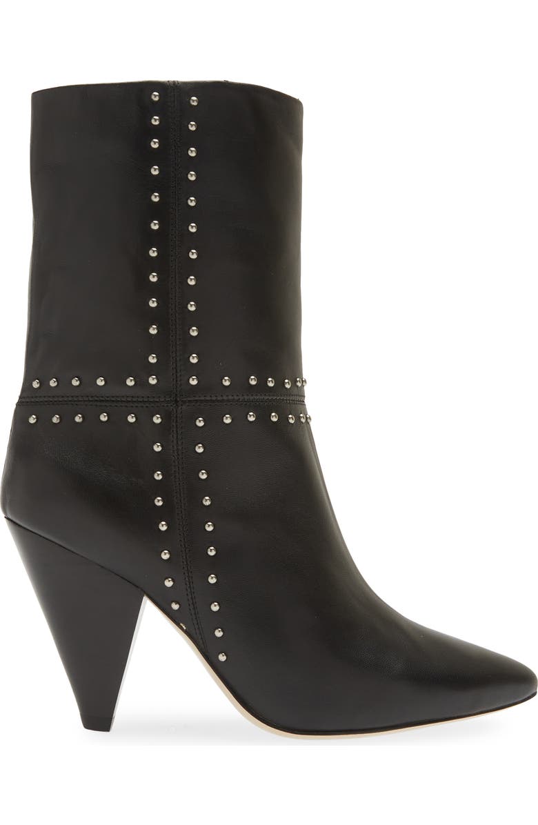 Avec Les Filles Ada Studded Pointed Toe Genuine Suede Bootie, Alternate, color, Black