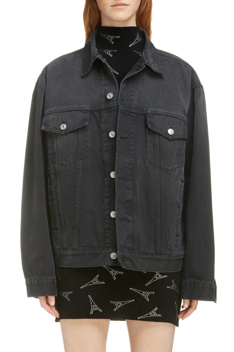 Embellished Logo Denim Jacket, Main, color, 1103-VINTAGE BLACK WASH