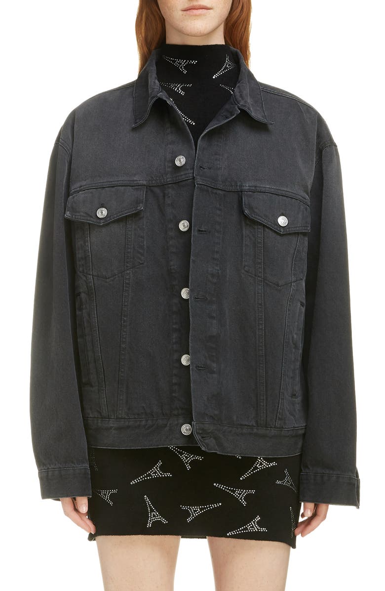 Balenciaga Embellished Logo Denim Jacket, Main, color,