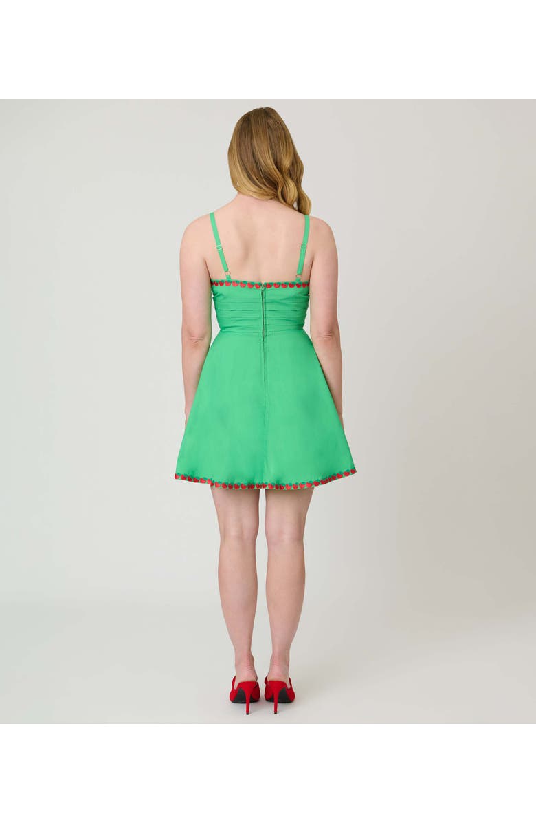 Unique Vintage 1950s Sleeveless Cotton Flare Dress, Alternate, color, Green W/ Red Apple Embroidery
