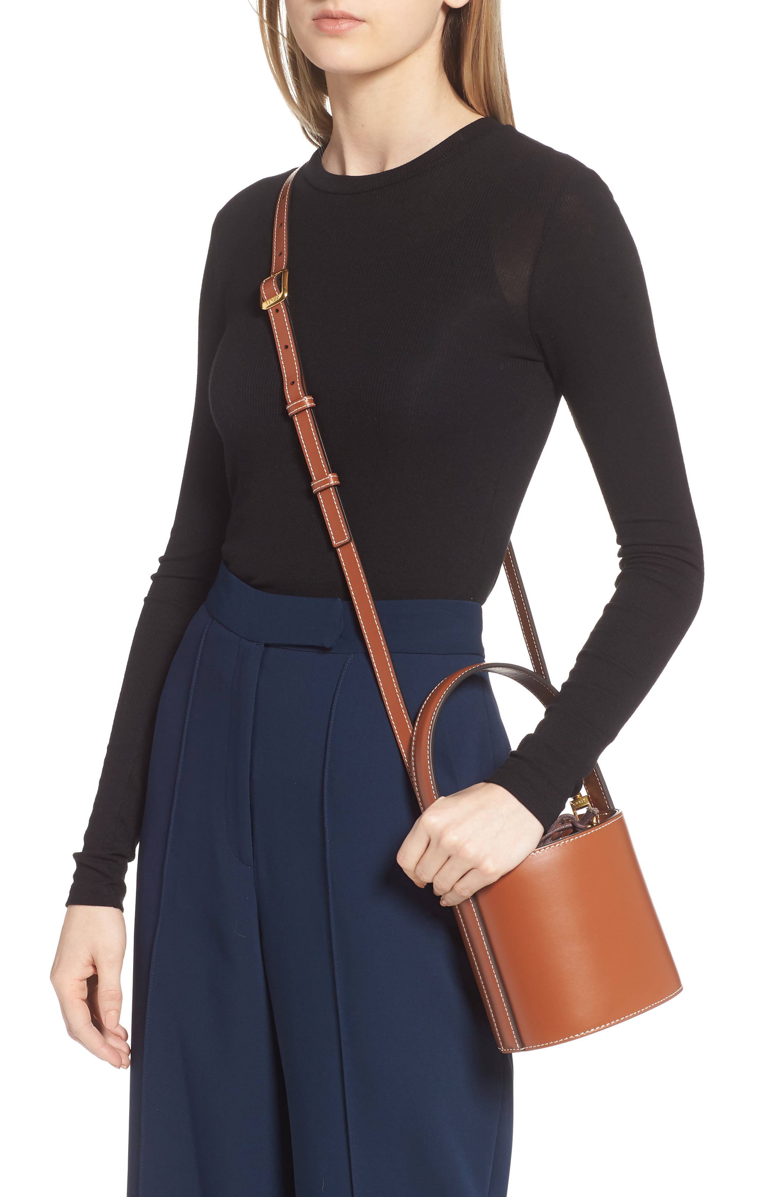 STAUD Mini Bissett Leather Bucket Bag, Alternate, color, 
