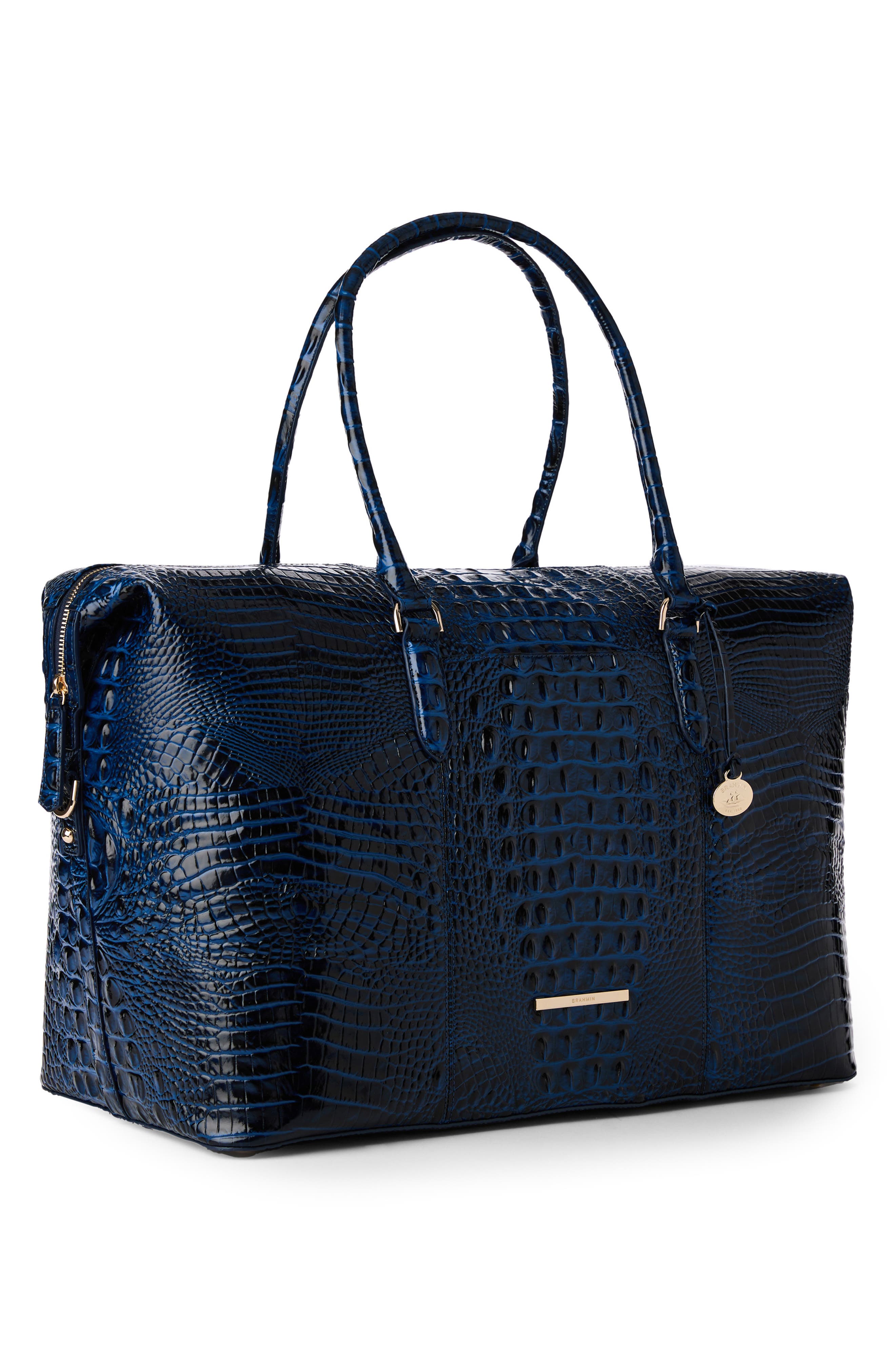 Brahmin Duxbury Croc Embossed Leather Weekend Bag, Alternate, color, Anchor
