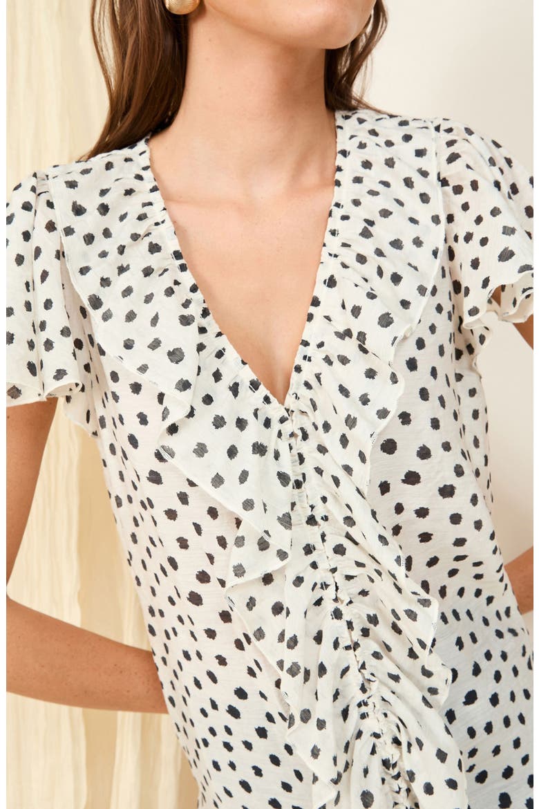 Spot Print Ruffle Top, Alternate, color, WHITE