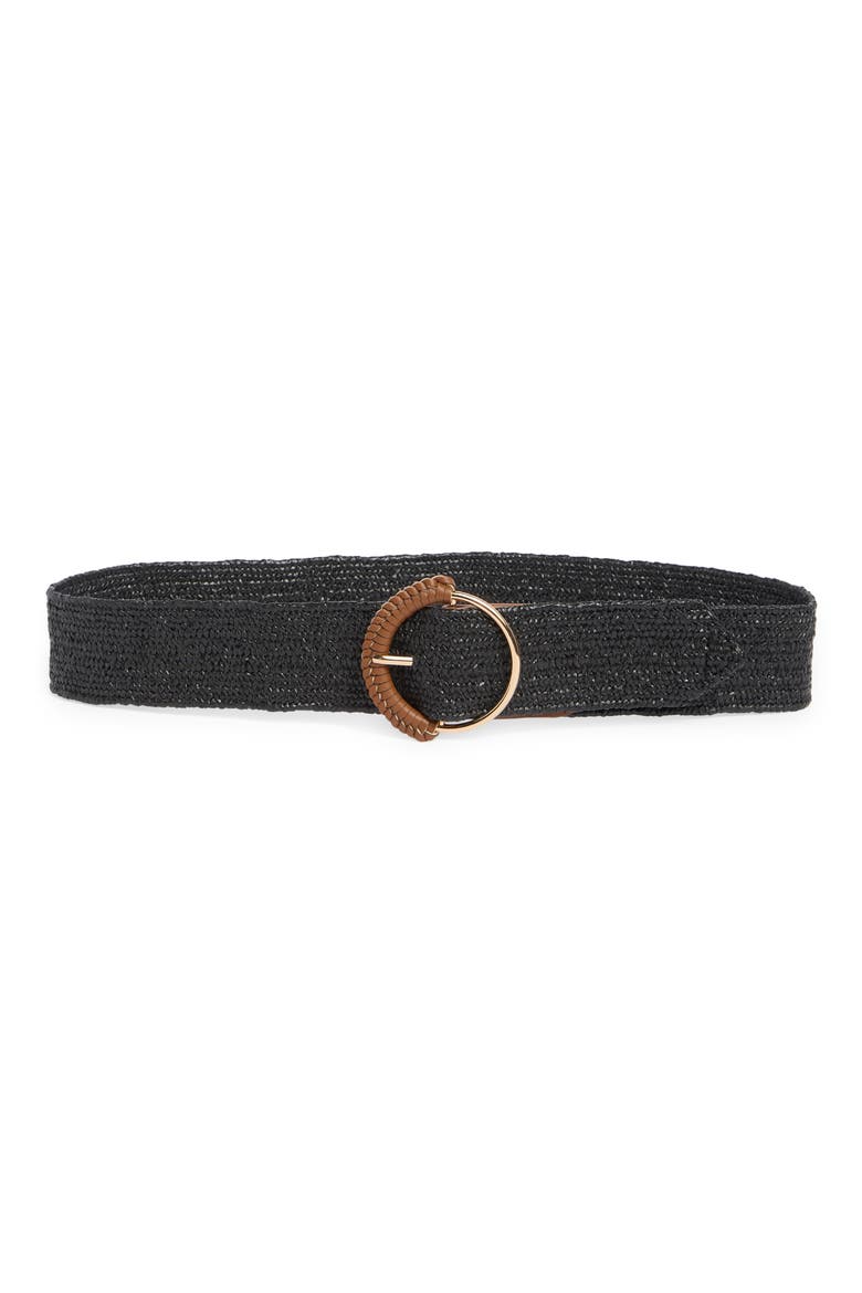 Circle Buckle Stretch Woven Belt, Main, color, BLACK