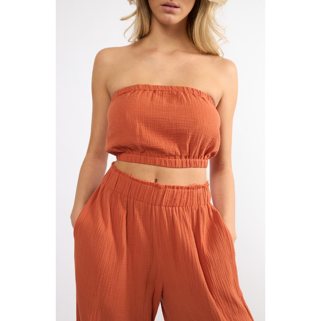 Viens Avec Moi Crinkle Strapless Cotton Gauze Crop Top