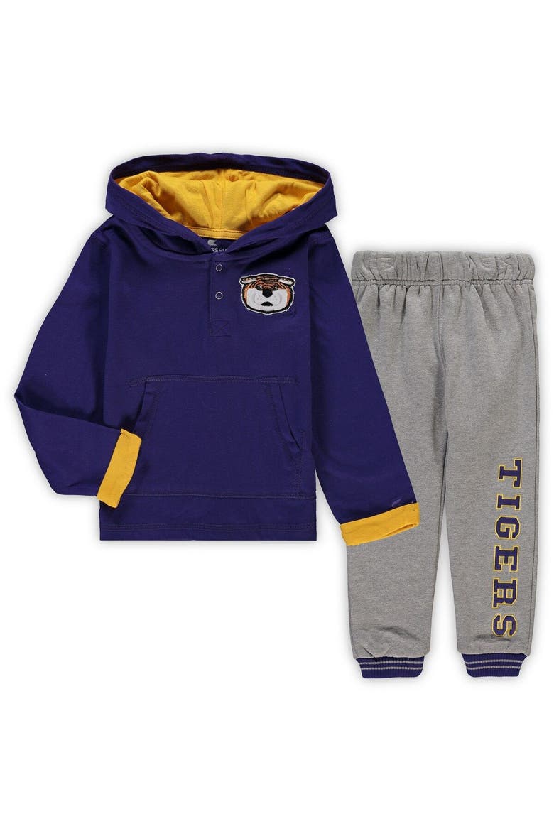 Toddler Colosseum Purple/Heathered Gray LSU Tigers Poppies Hoodie and Sweatpants Set, Main, color, Purple