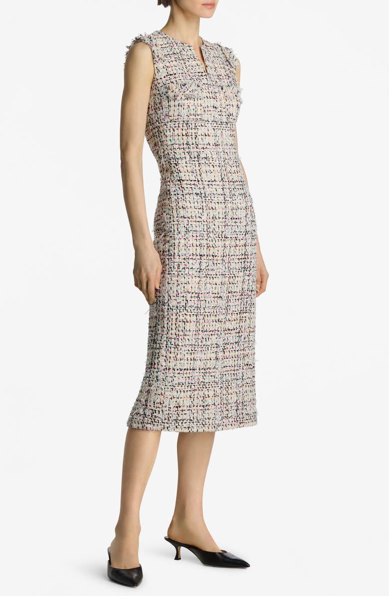 ST. JOHN Multicolor Eyelash Tweed Midi Dress, Alternate, color, Ecru Multi