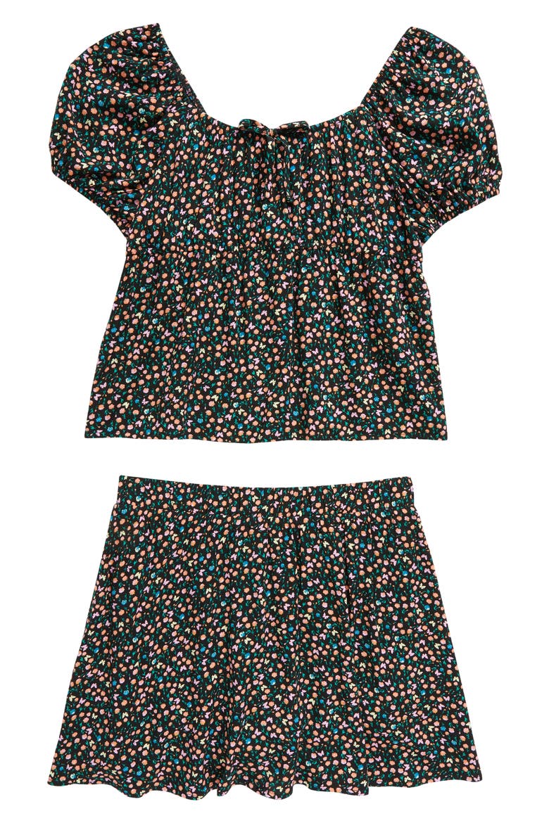 Kids' Floral Top & Shorts Set, Main, color, BLACK DITSY