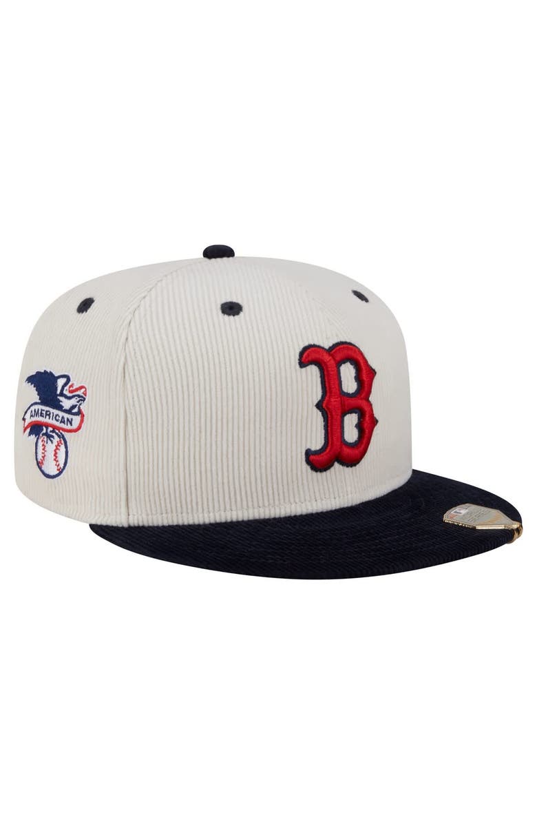 New Era Men's New Era Cream/Navy Boston Red Sox Two-Tone Corduroy 59FIFTY Fitted Hat, Main, color,