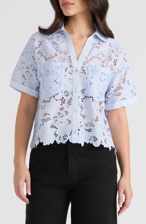 Sheer Cotton Lace Camp Shirt