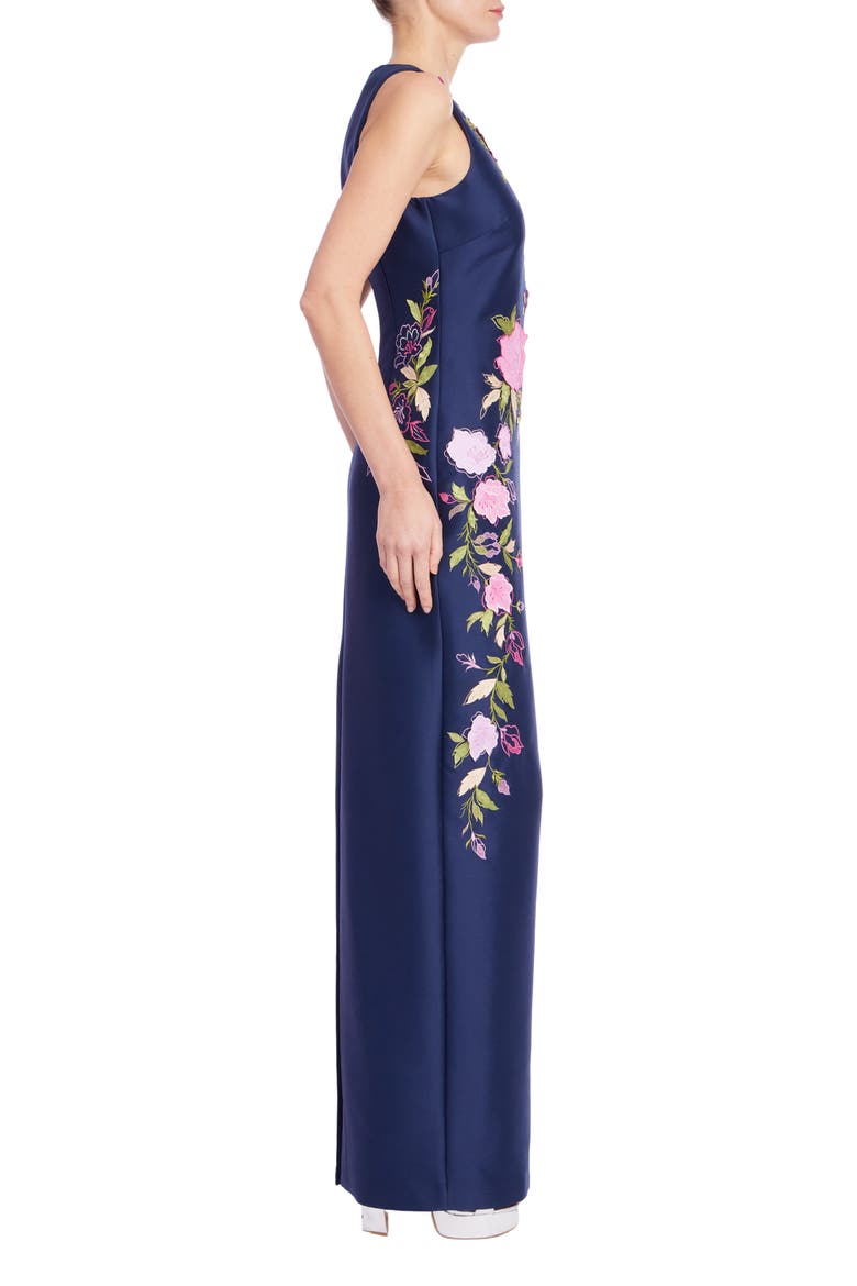 Floral Embroidered Column Gown, Alternate, color, NAVY