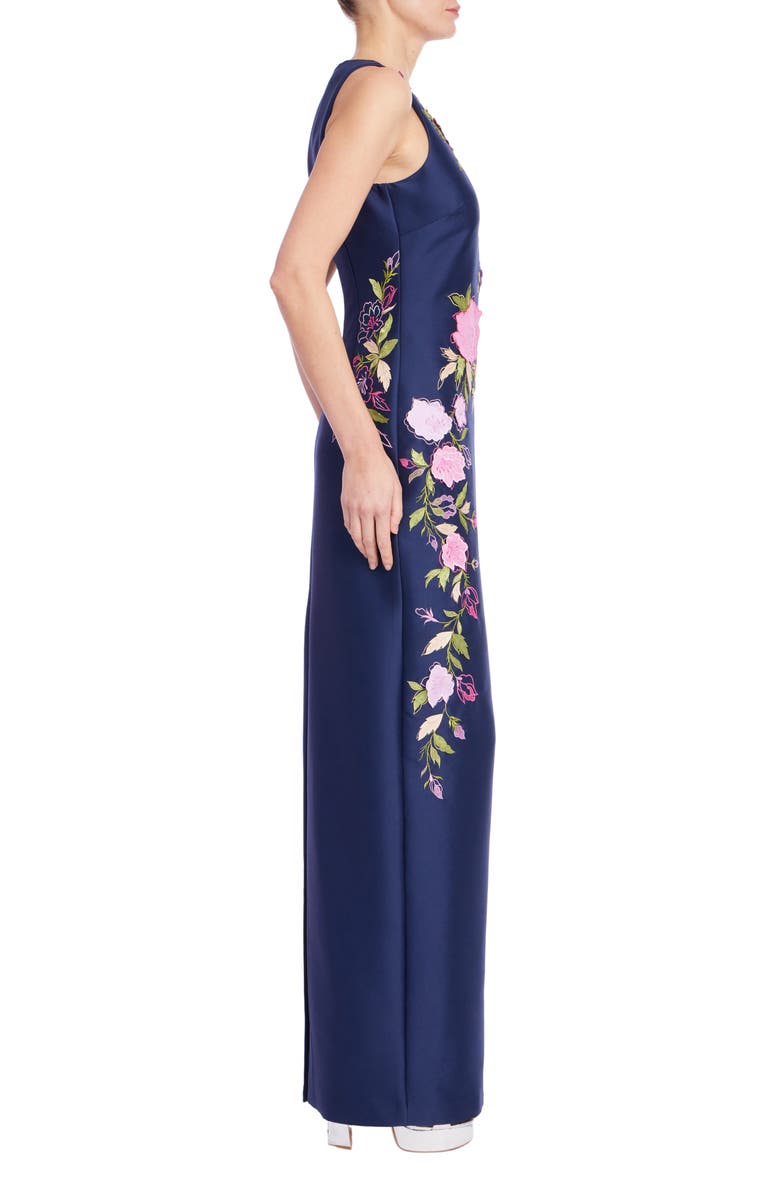Badgley Mischka Collection Floral Embroidered Column Gown, Alternate, color,
