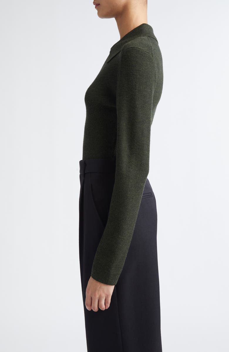Emilia Wickstead Ambrose Keyhole Polo Wool Sweater, Alternate, color, Dark Green Melange