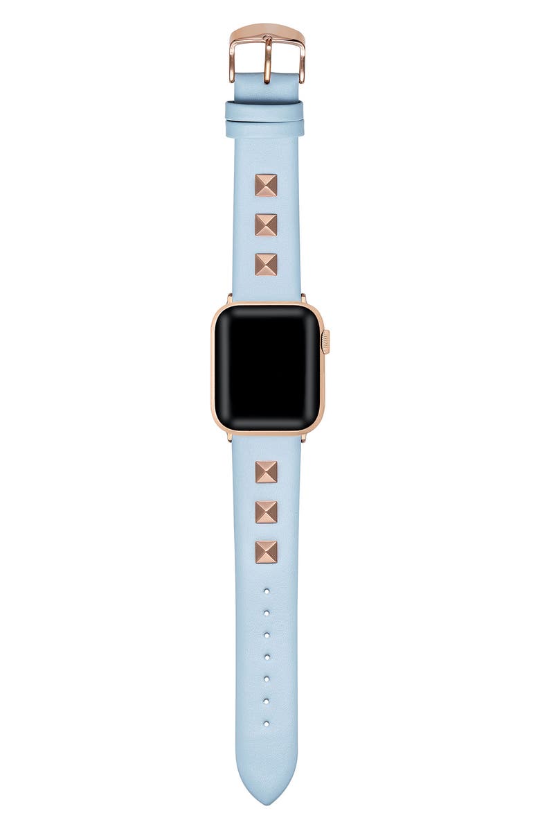 The Posh Tech Rebel Studded Leather Apple Watch<sup>®</sup> Watchband, Alternate, color, Light Blue/ Rose Gold