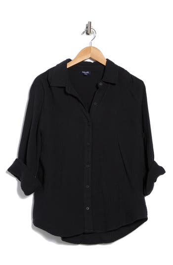 Splendid Gauze Button-up Shirt In Black