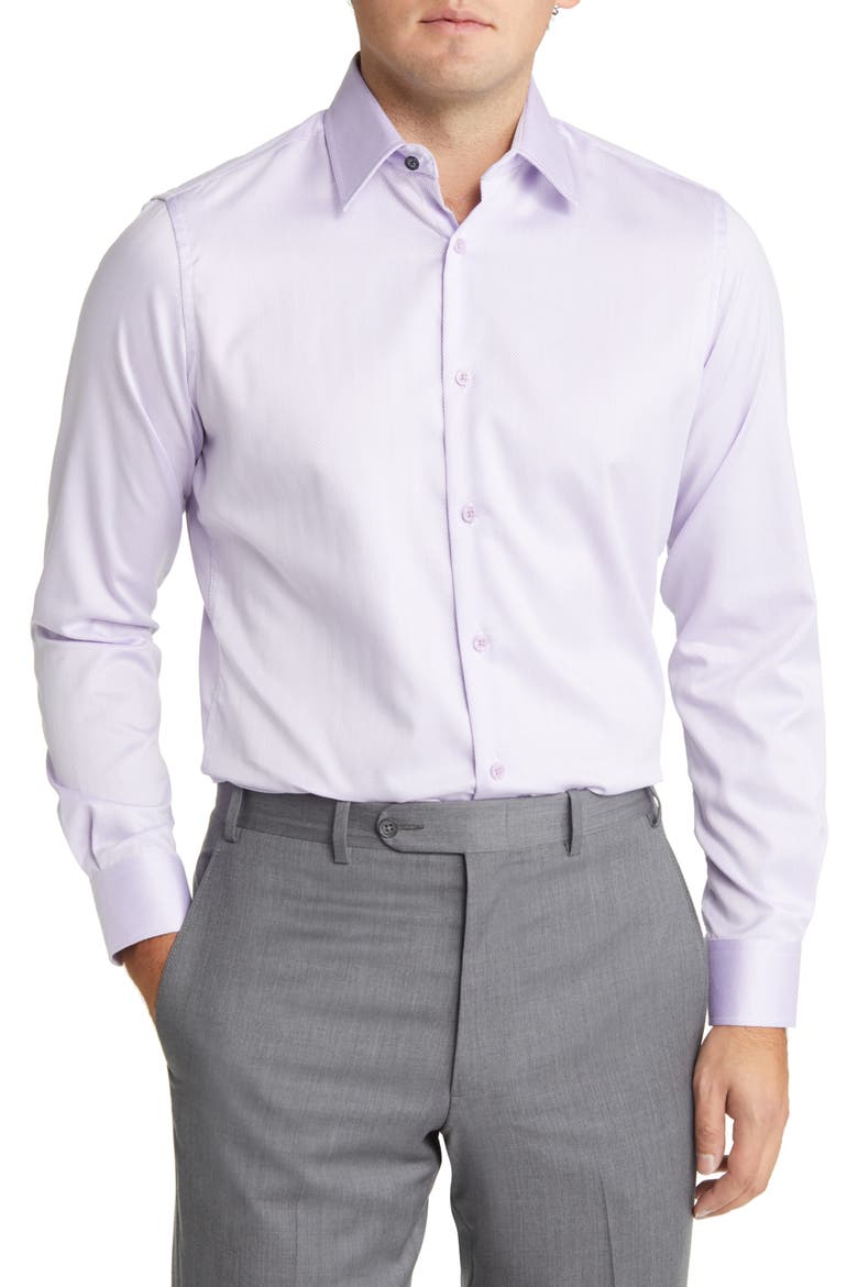 Men's Tailored Fit Herringbone Dress Shirt, Main, color, LILAC