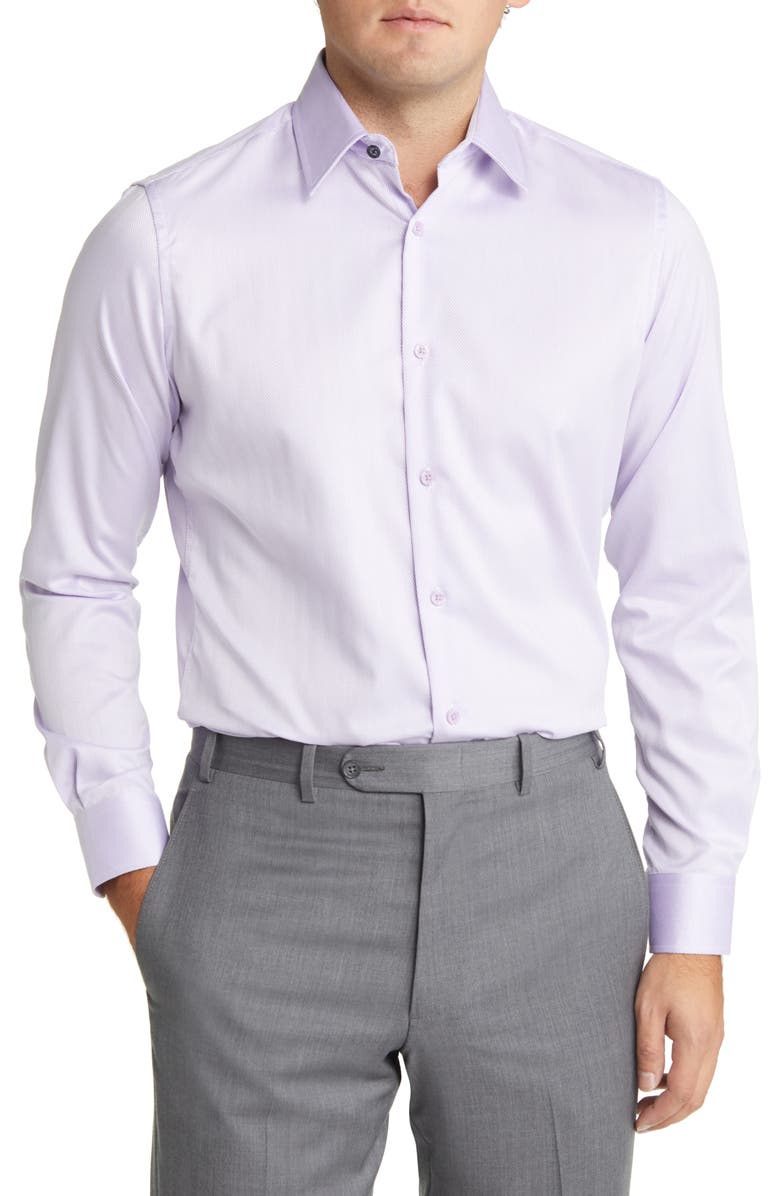 Duchamp Men's Tailored Fit Herringbone Dress Shirt, Main, color, Lilac