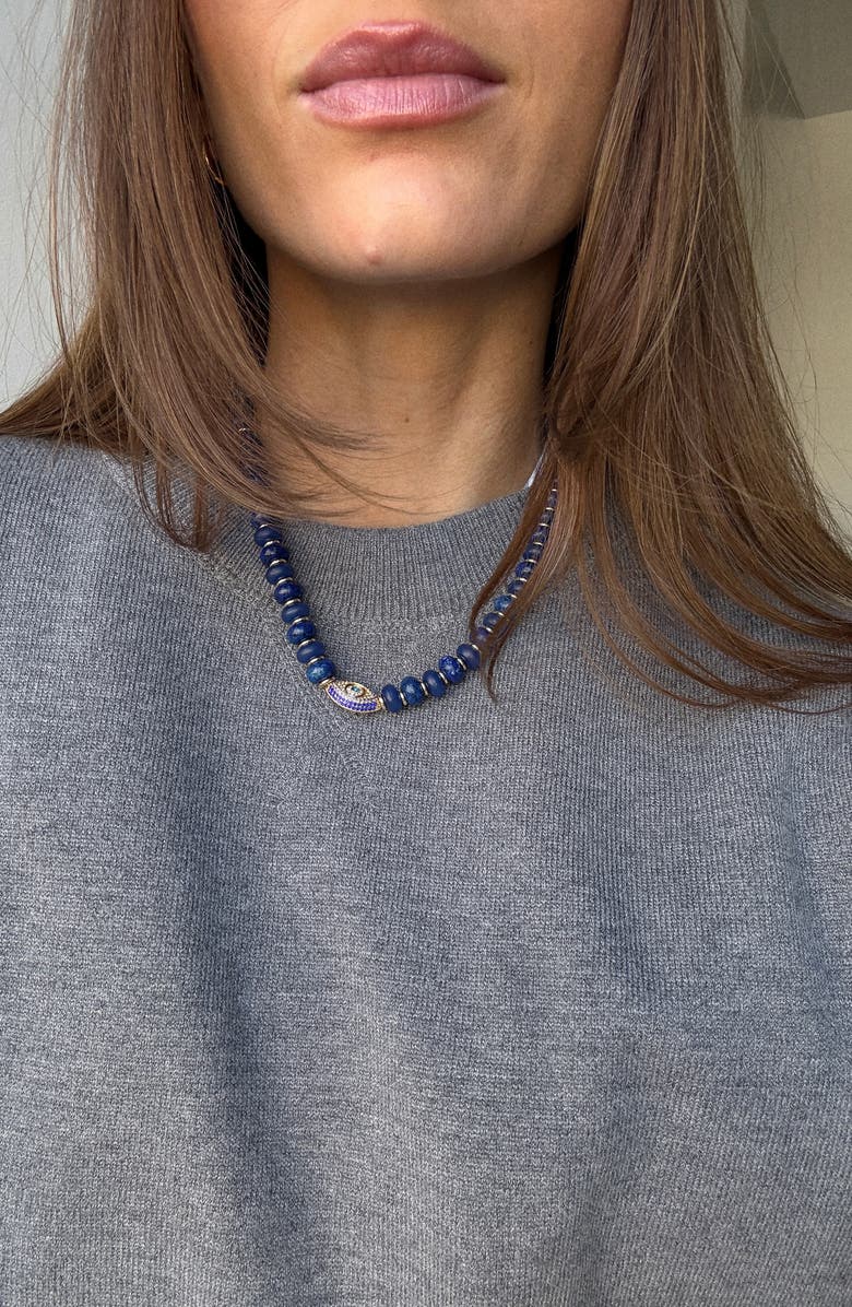 BaubleBar Leah Evil Eye Beaded Necklace, Alternate, color, Blue