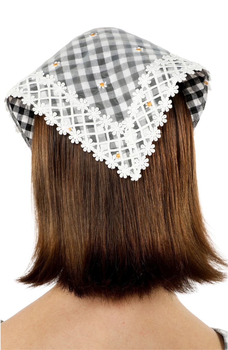 Anna Sui Daisy Embroidery on Gingham Headscarf, Alternate, color, 