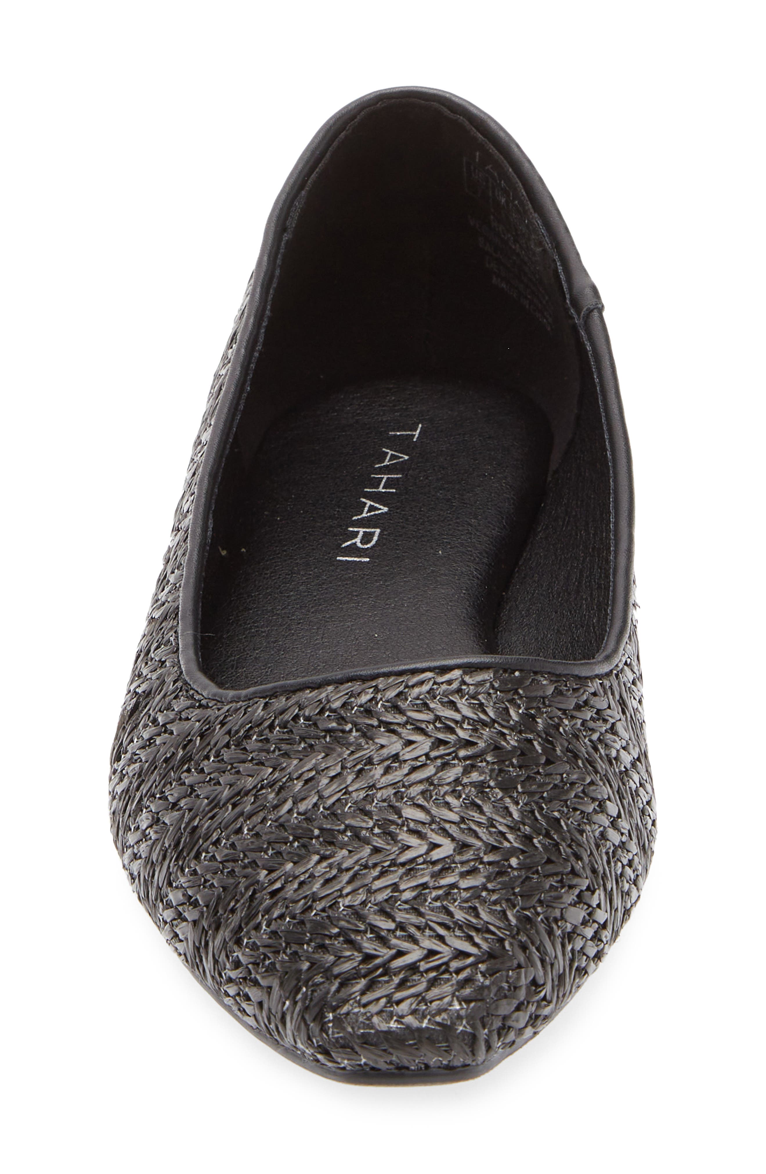 Tahari Faux Raffia Ballerina Flat, Alternate, color, Black