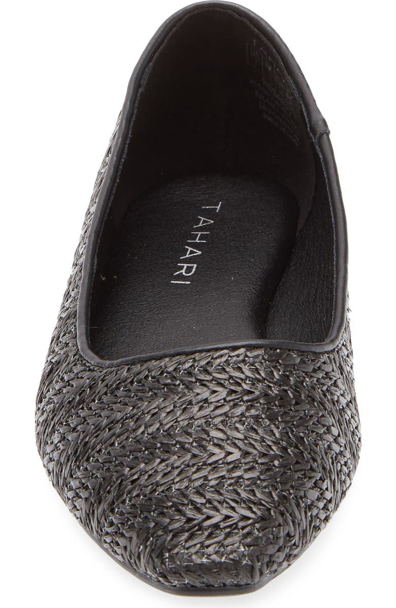 Tahari Faux Raffia Ballerina Flat, Alternate, color, Black