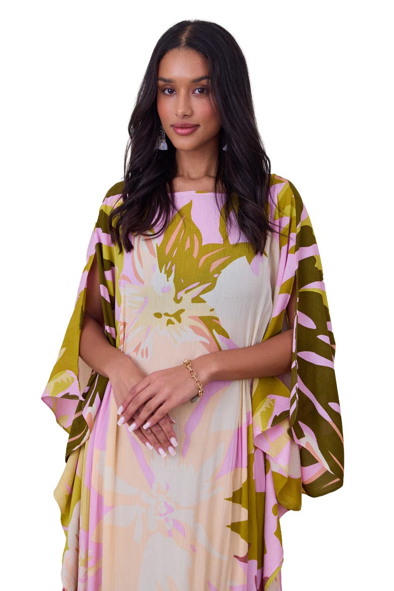 Botanical Print Maxi Caftan, Alternate, color, PINK