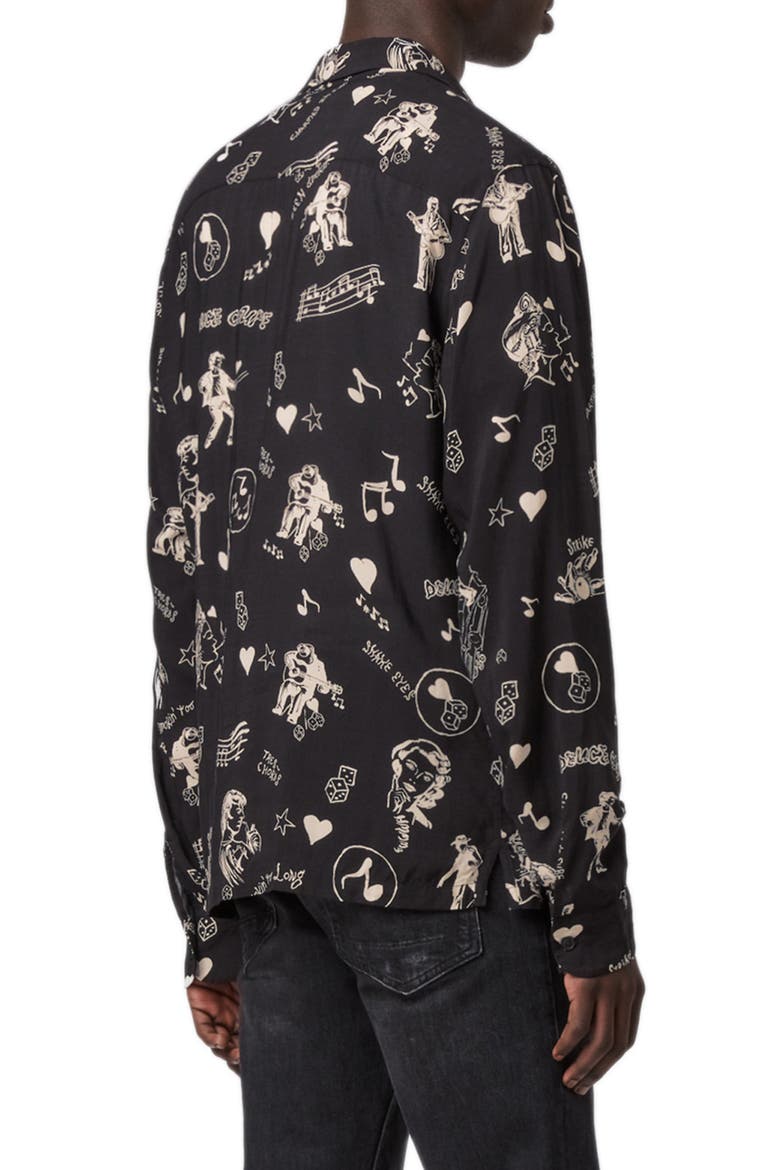 Tres Chordos Slim Fit Print Button-Up Shirt, Alternate, color, JET BLACK