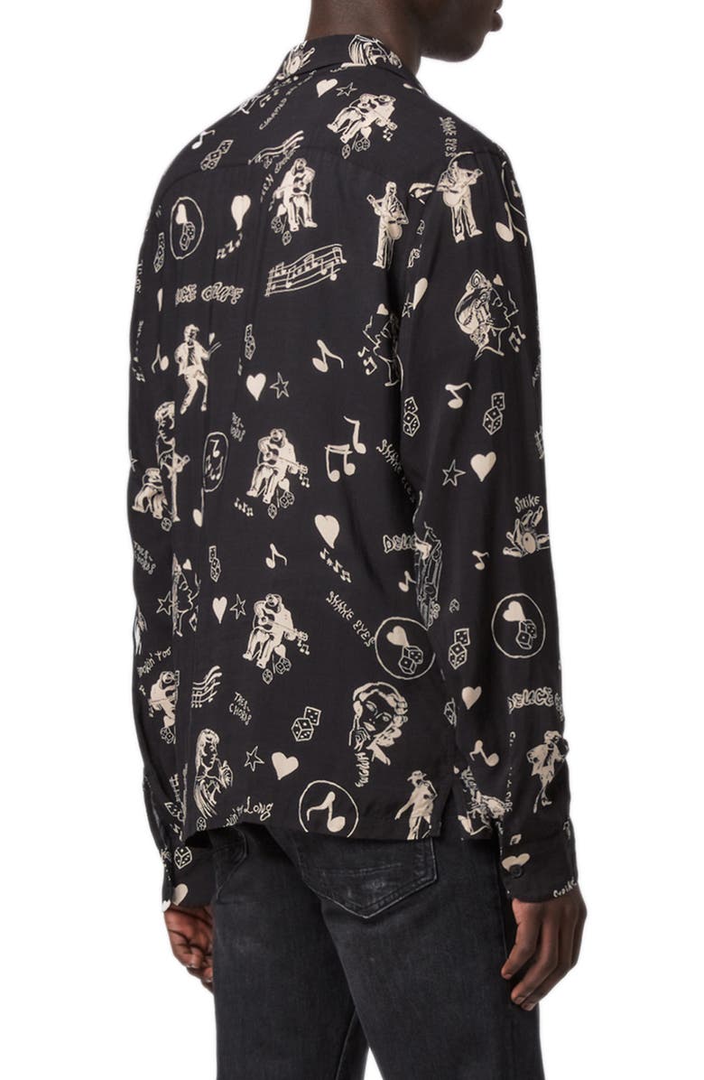 AllSaints Tres Chordos Slim Fit Print Button-Up Shirt, Alternate, color,